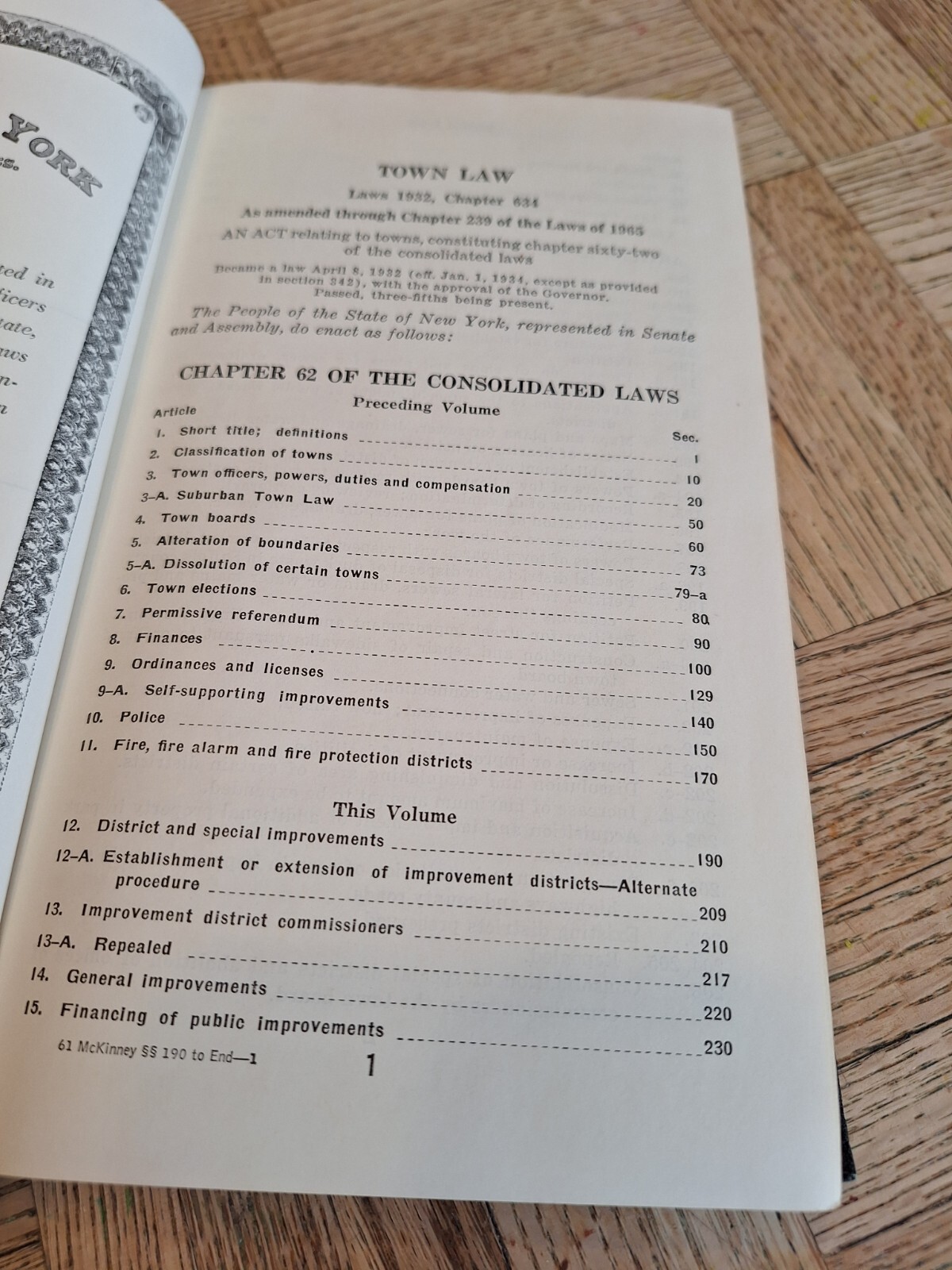 McKINNEY’S CONSOLIDATED LAWS OF NEW YORK ANNOTATED BOOK 61 TOWN LAW HARD COVER