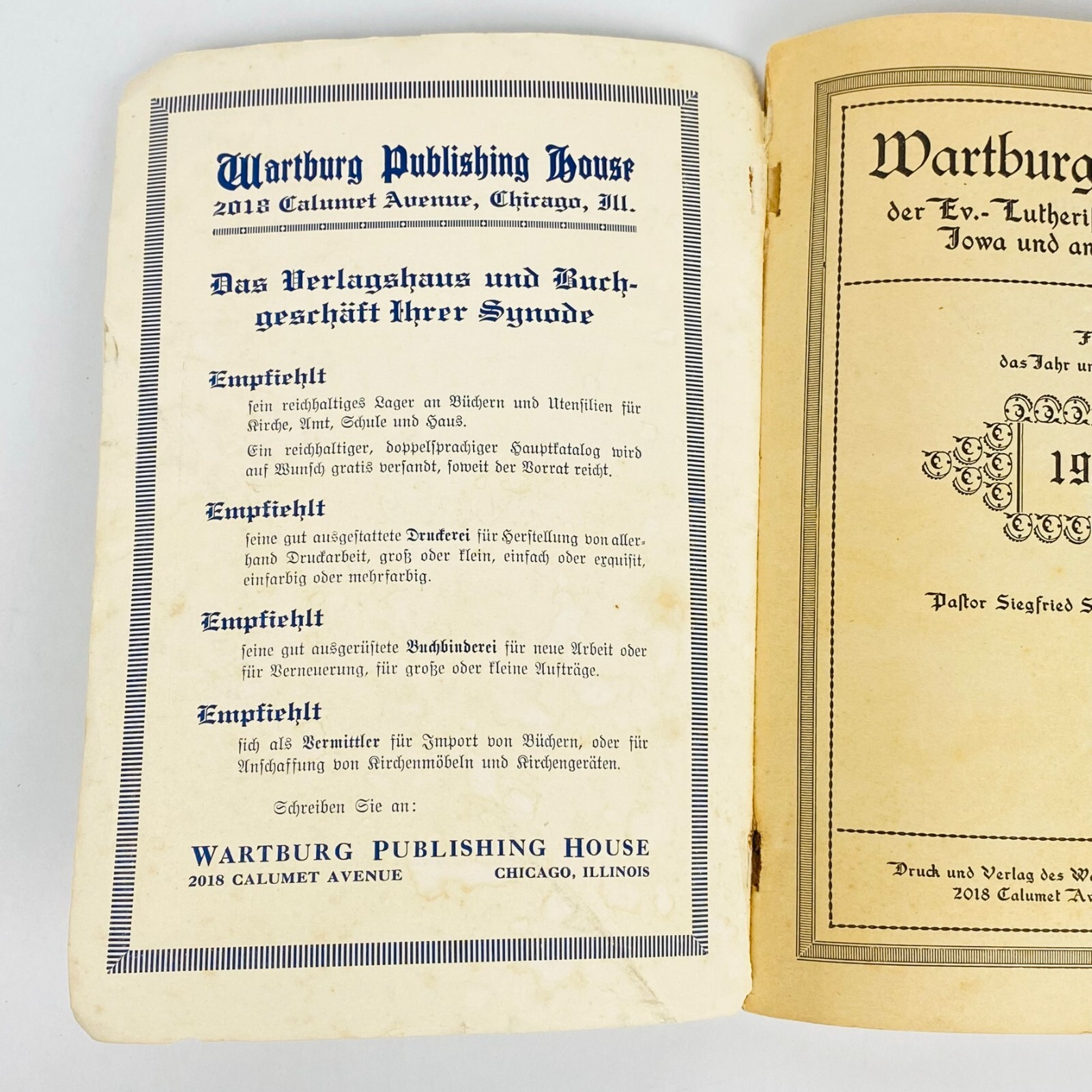 1928 Wartburg Kalender German Edition Book Seminar Dubuque Iowa Vintage