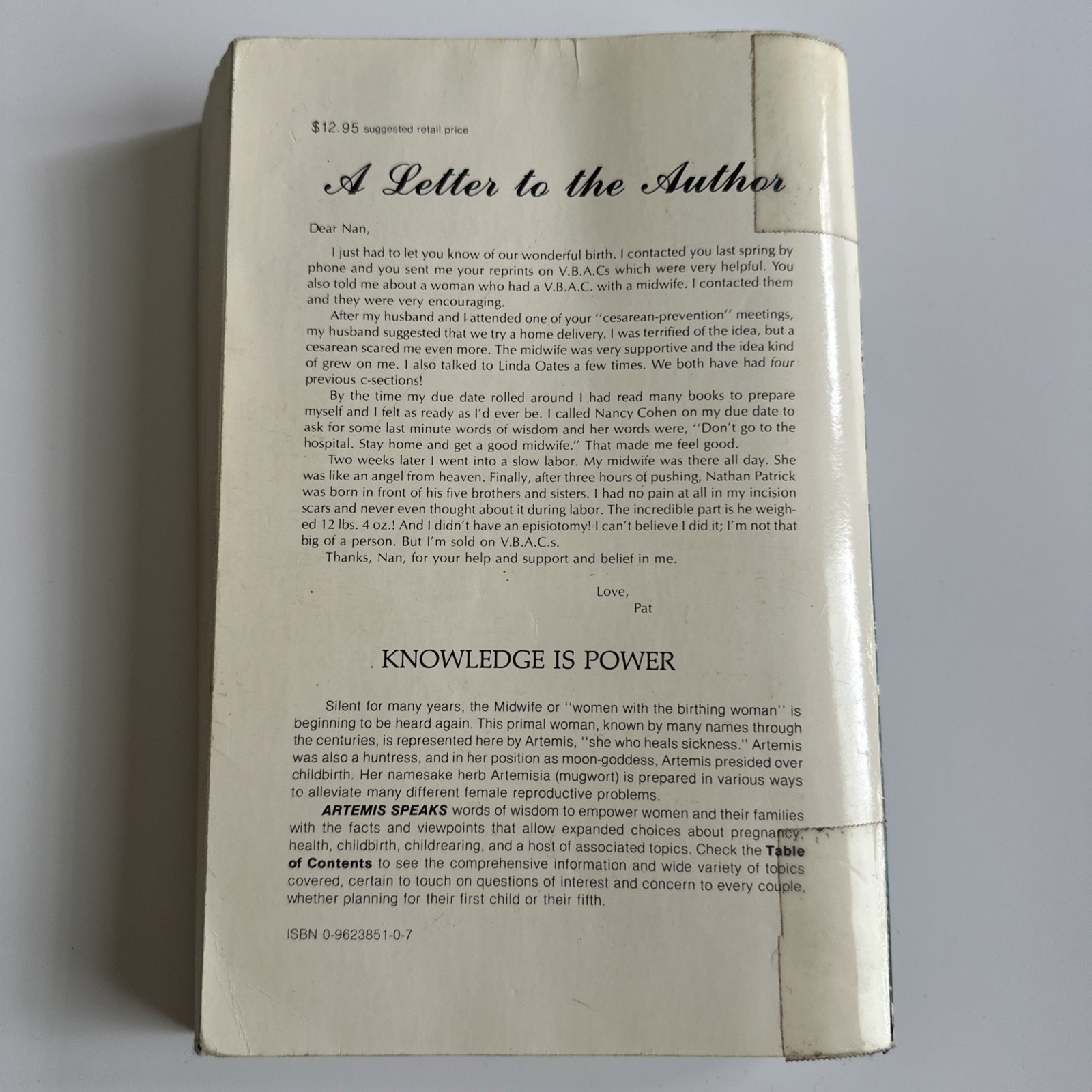 Artemis Speaks , softcover vintage 1985 fabulous VBAC stories & birthing info