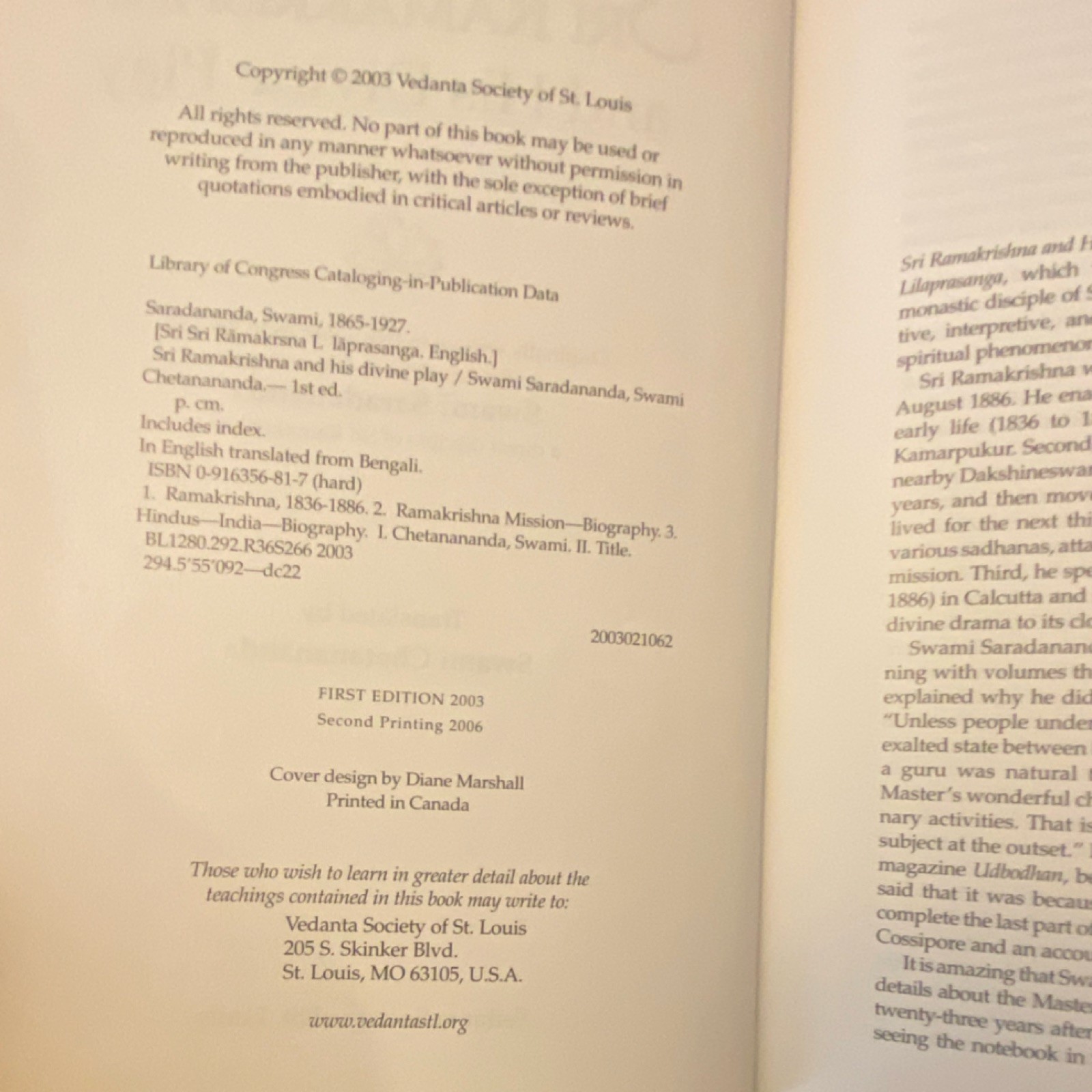 Sri Ramakrishna and His Divine Play Saradananda Chetanananda Hardcover Vedanta …