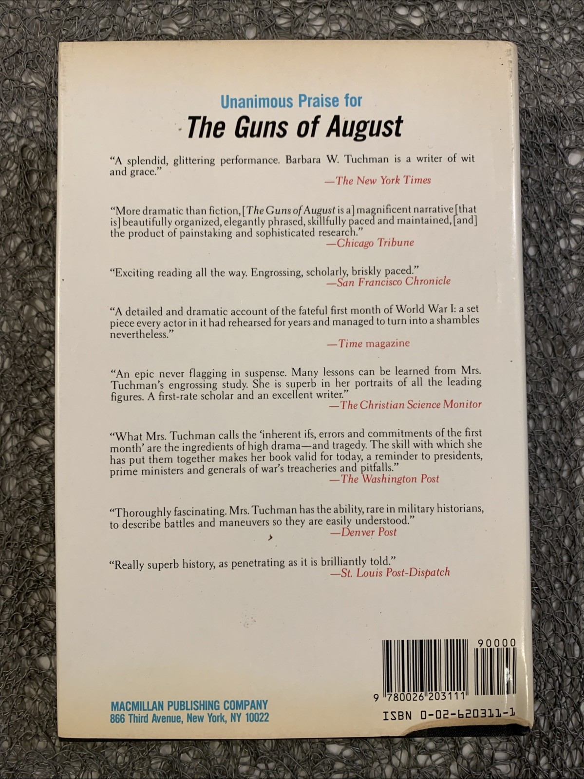 The Guns of August by Barbara W. Tuchman (1989, Hardcover, 25th Anniv Ed)