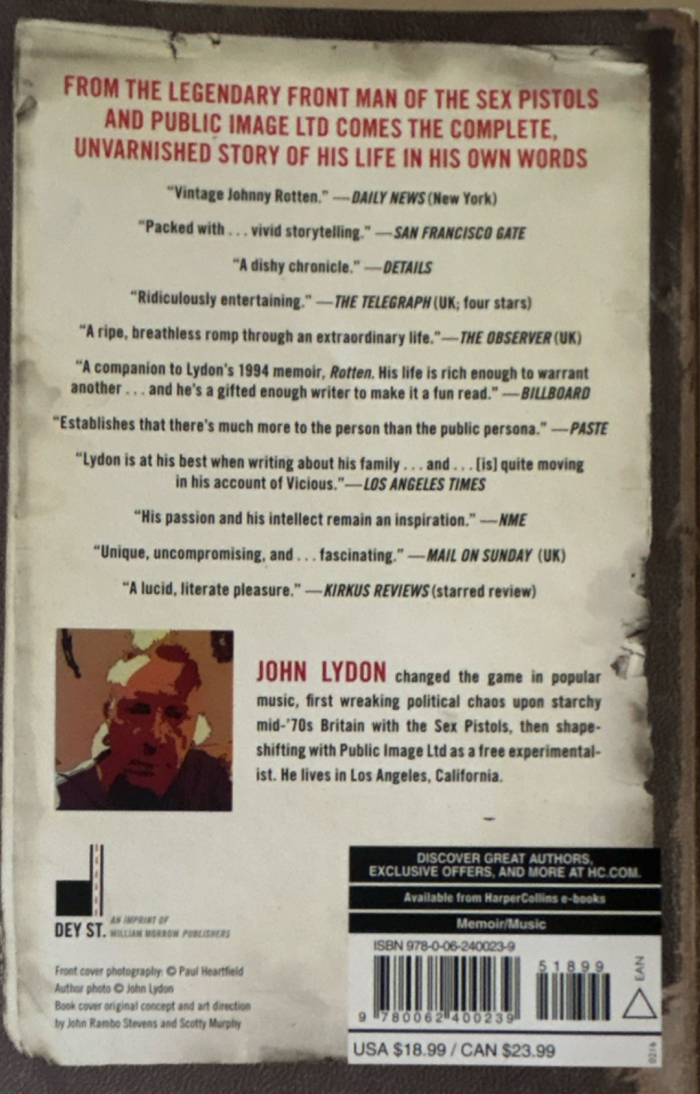 Anger Is an Energy My Life Uncensored John Lydon Dey St. Paperback