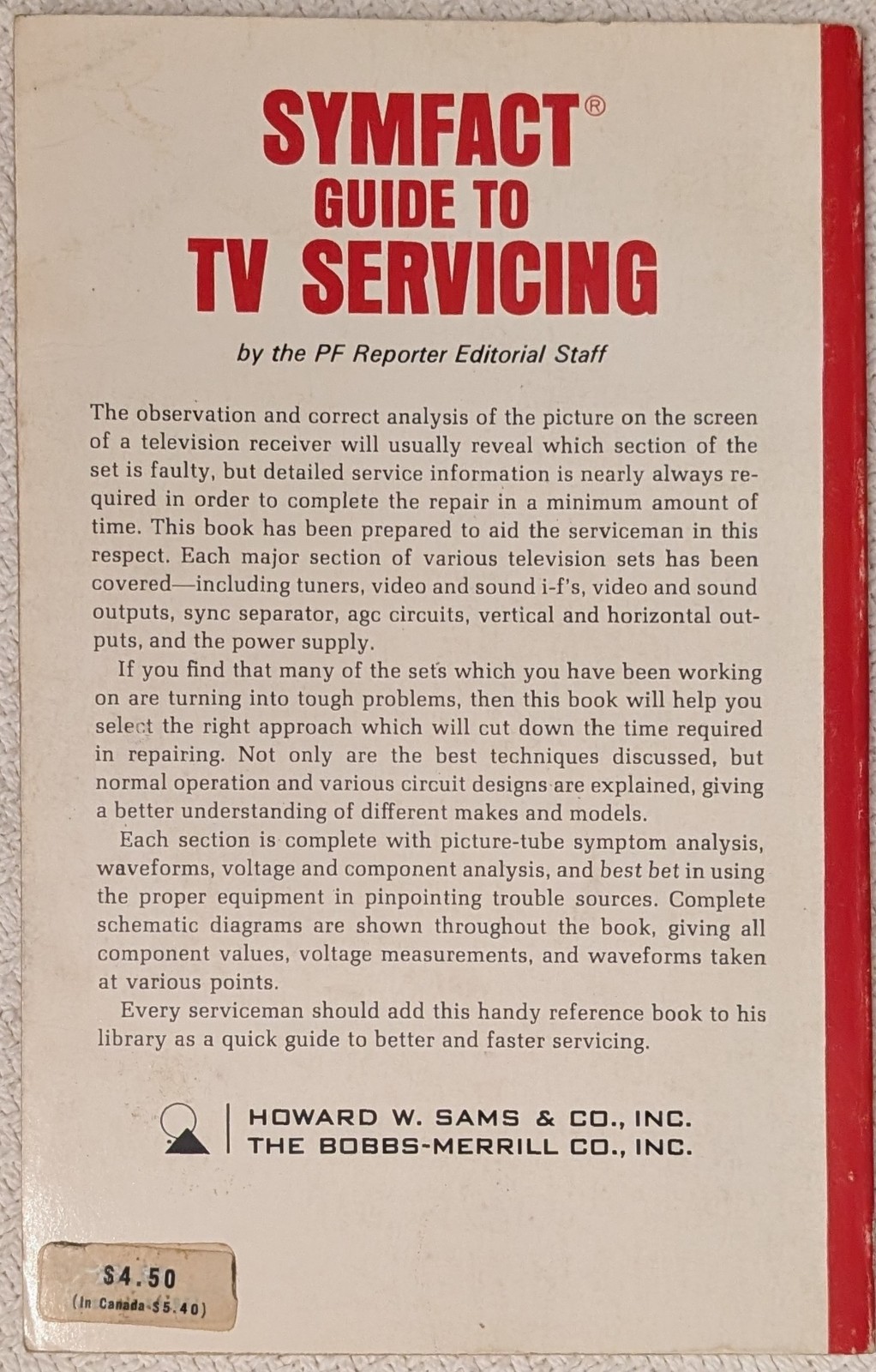 SYMFACT GUIDE TO TV SERVICING paperback ED1 1st/4th Howard Sams Pub. 1973