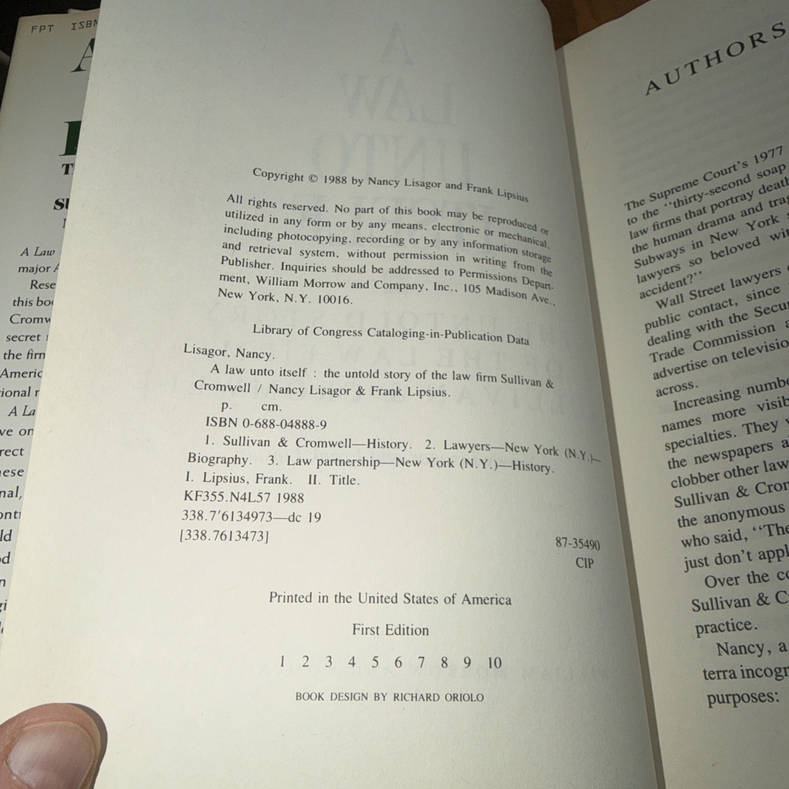 A LAW UNTO ITSELF: THE UNTOLD STORY OF THE LAW FIRM OF By Nancy Lisagor & Frank
