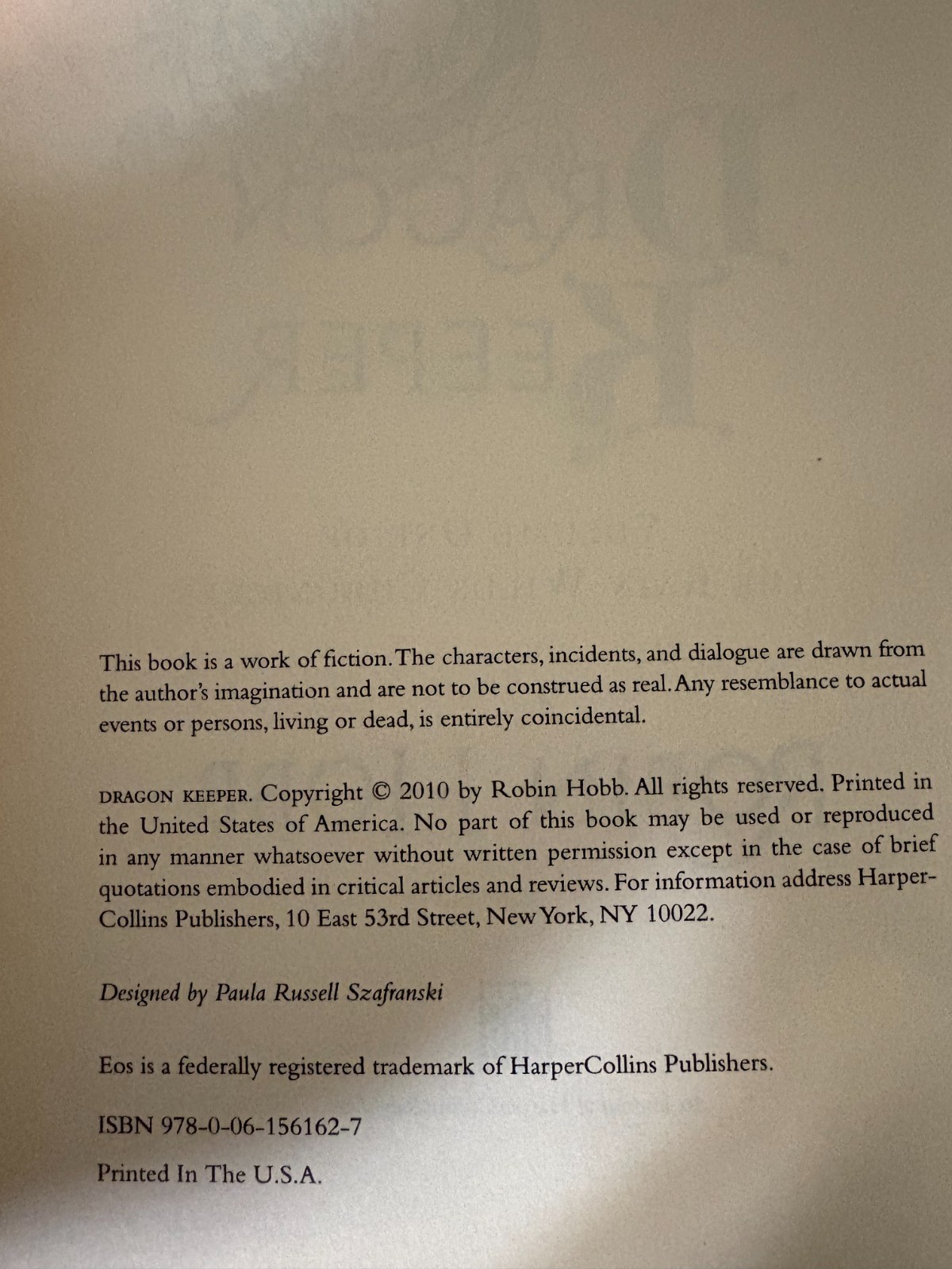 Robin Hobb Dragon Keeper Rain Wild Series #1 Hard Cover DJ Like New BCE