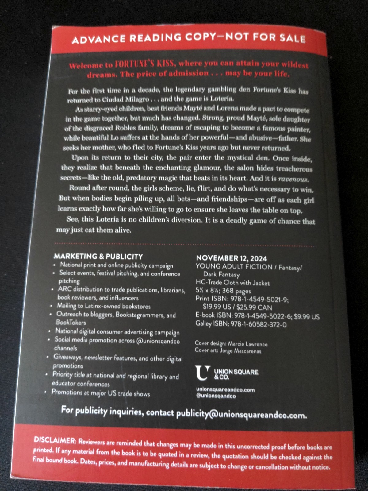Uncorrected Proof -Fortune’s Kiss by Amber Clement PB ARC