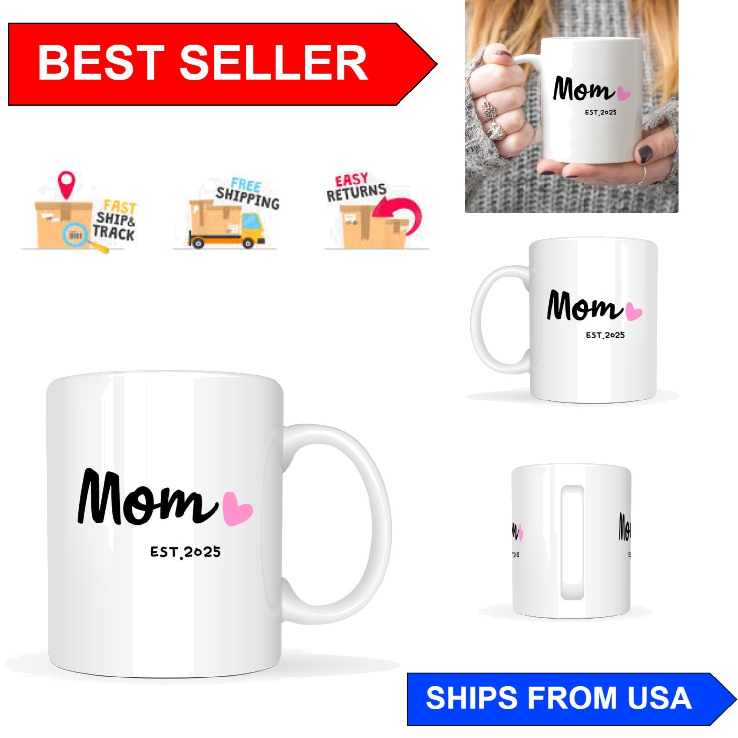 Ceramic Mom Est 2025 Mug – Funny 11 Oz Gift for Mother’s Day or Birthdays