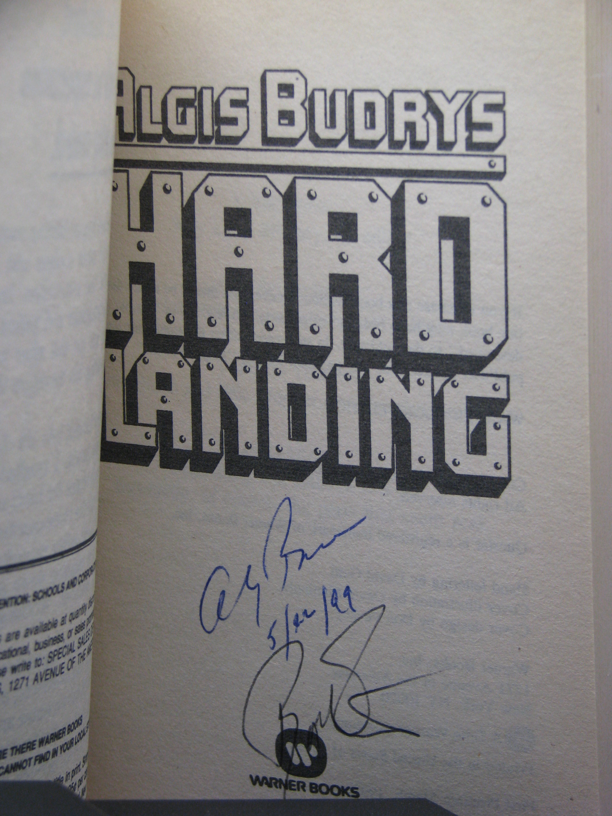 3rd, signed by author & artist Bob Eggleton, Hard Landing by Algis Budrys, mmpb