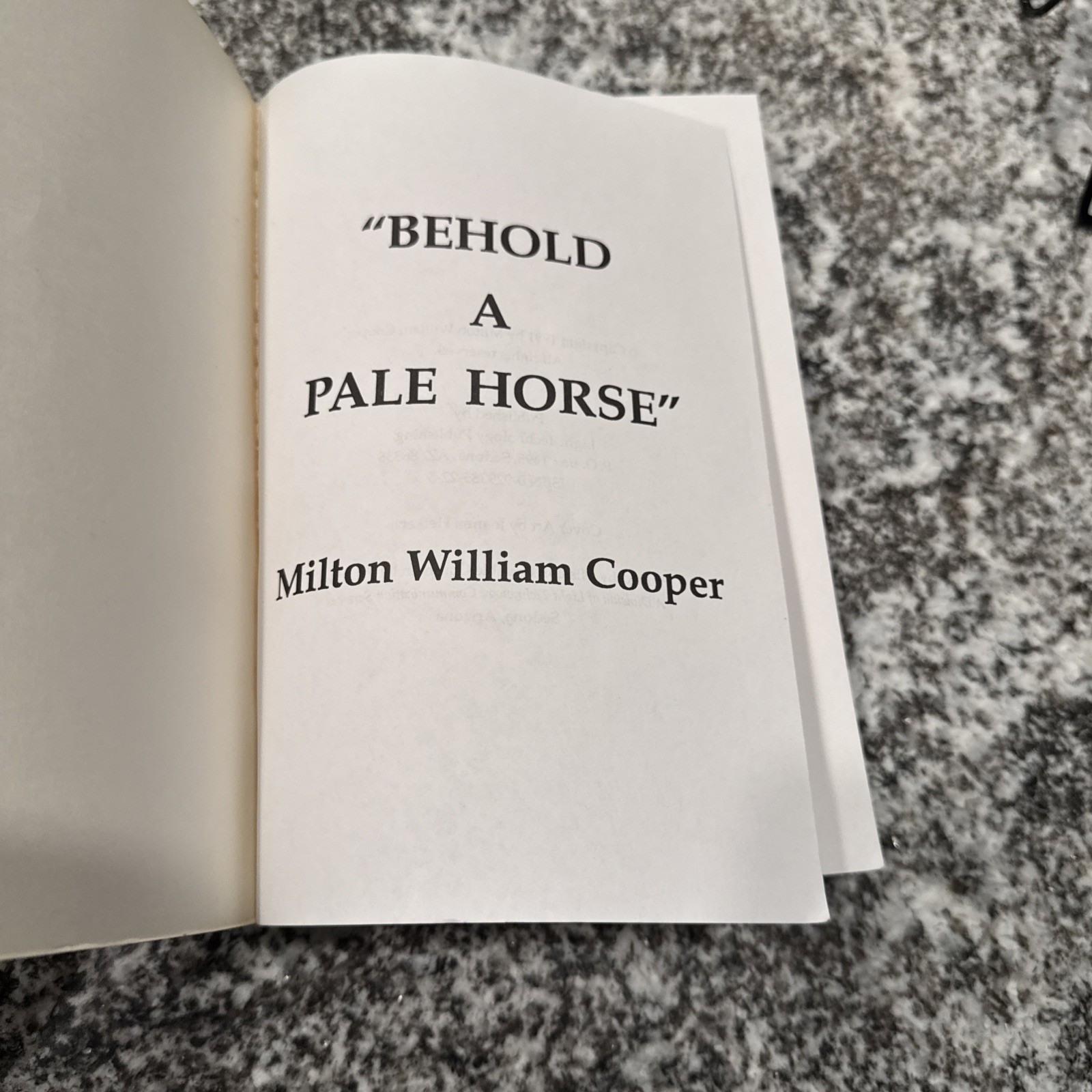 Behold a Pale Horse William Cooper UNREVISED 1st Ed EARLY Printing 1991 (No UPC)