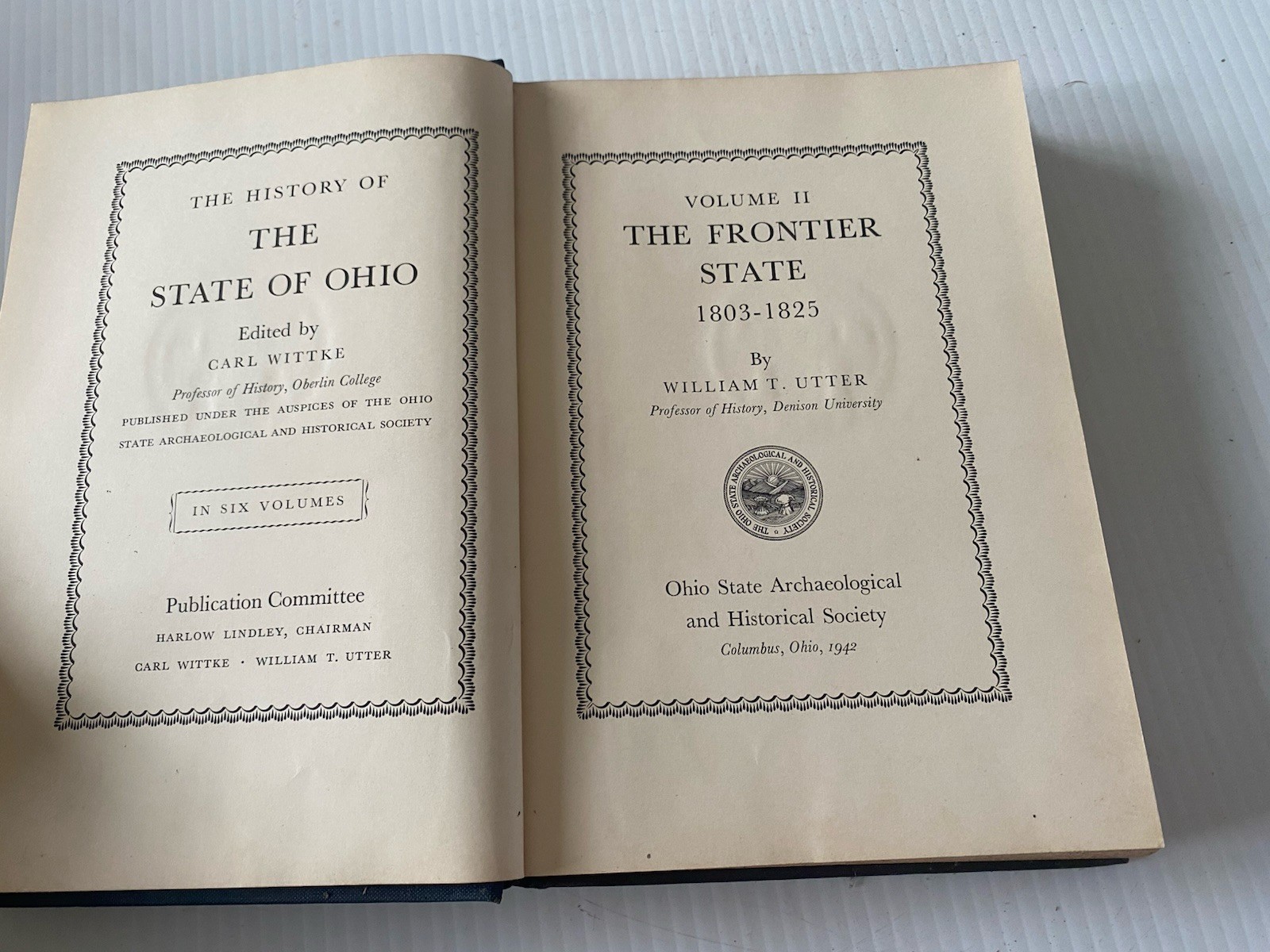 VTG 1942 CARL WITTKE THE HISTORY OF THE STATE OF OHIO HC BOOK