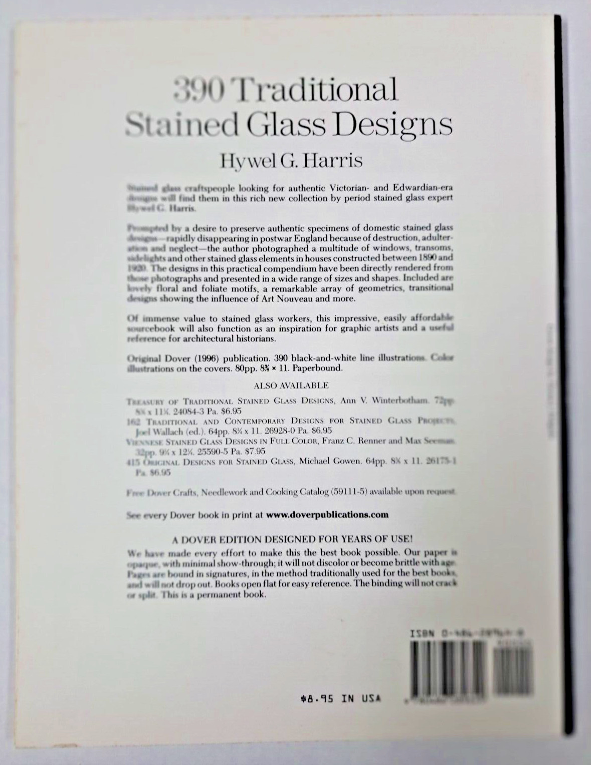 1996 PB book 390 TRADITIONAL STAINED GLASS DESIGNS by Hywel G. Harris