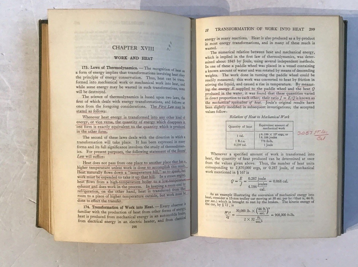 Physics, 1939, 756 pages with illustrations. Science VTG Shows Wear -writing