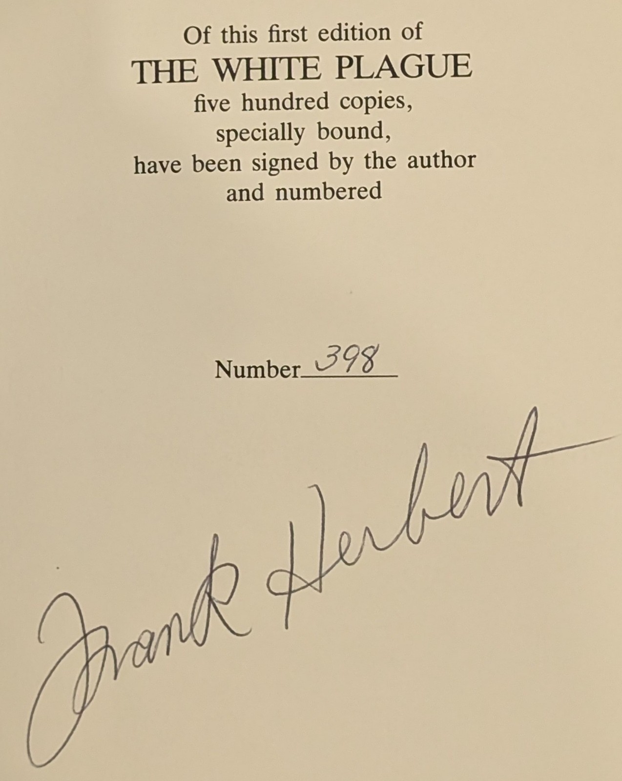 FRANK HERBERT The White Plague SIGNED AUTOGRAPHED Slipcase 1st Ed 398/500 1982