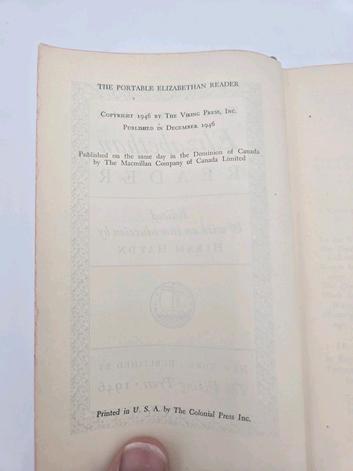 1946 The Portable Elizabethan Reader The Viking Press Hardcover J44
