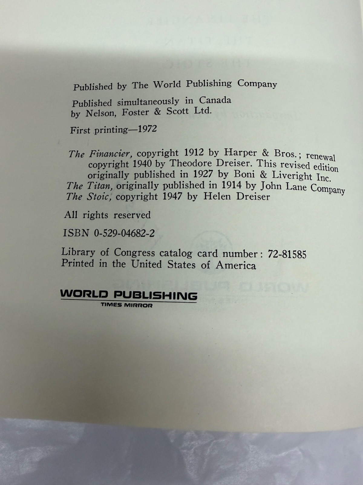 Trilogy of Desire: Three Novels Theodore Dreiser 1972 1st Edition Hardcover