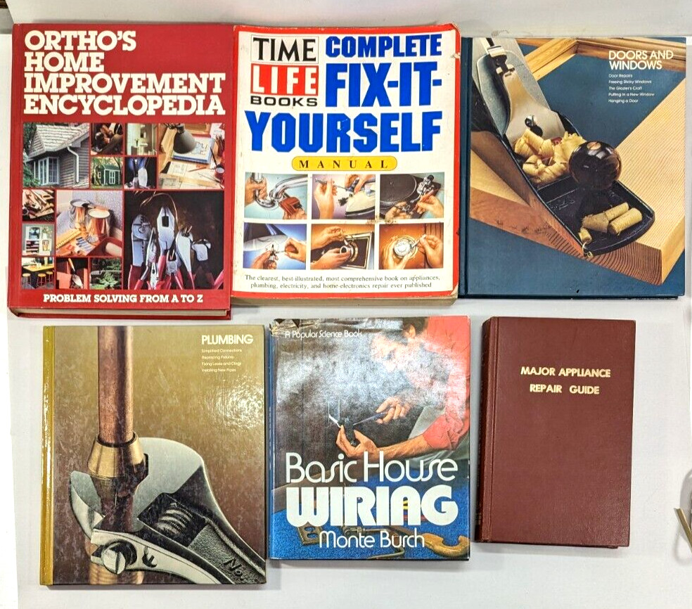 Lot of 6 books on home improvement, plumbing, wiring, wiring, appliance repair