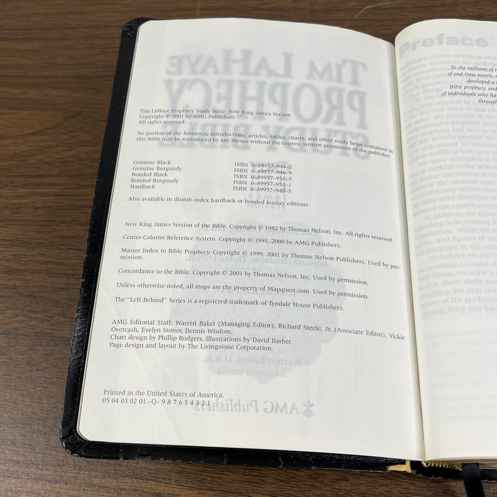 Tim LaHaye Prophecy Study Bible NKJV Leather Black Red Letter 2001 (Worn Cover)