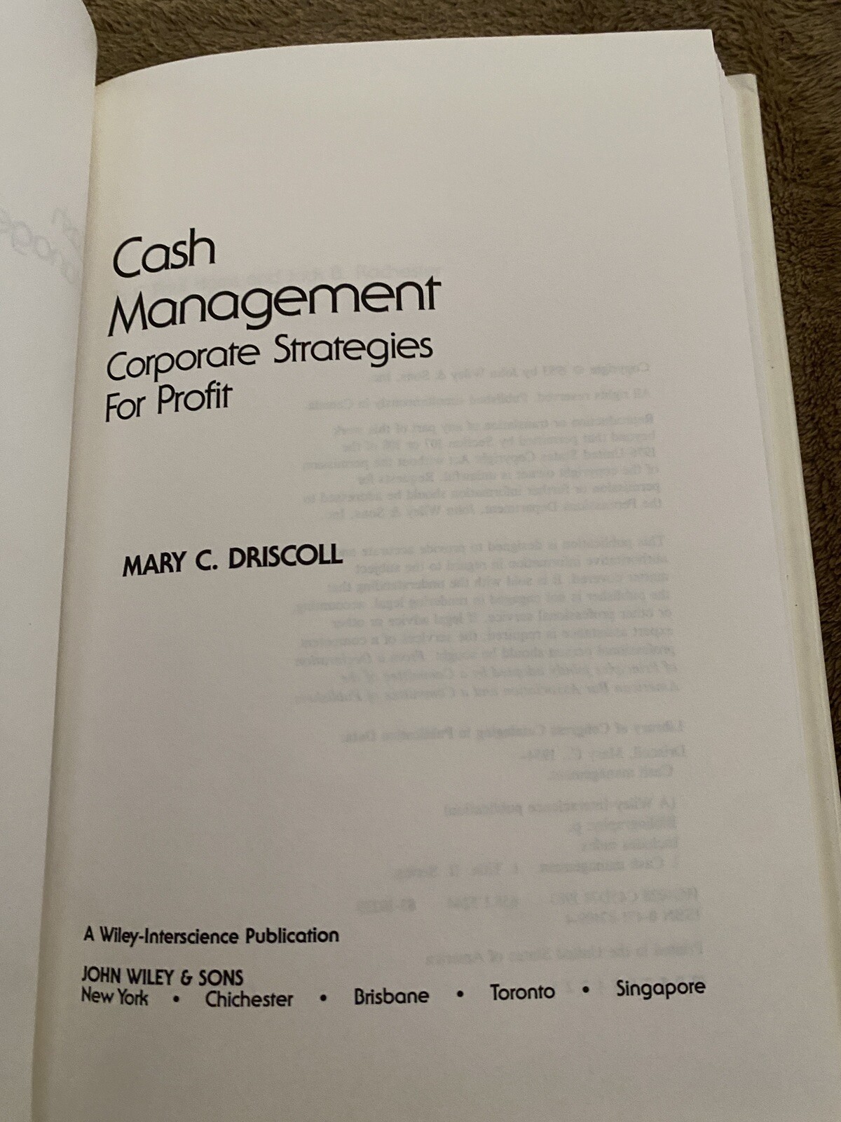Cash Management – Corporate Strategies for Profit – 1983 – Driscoll – 1/1 – HCDJ