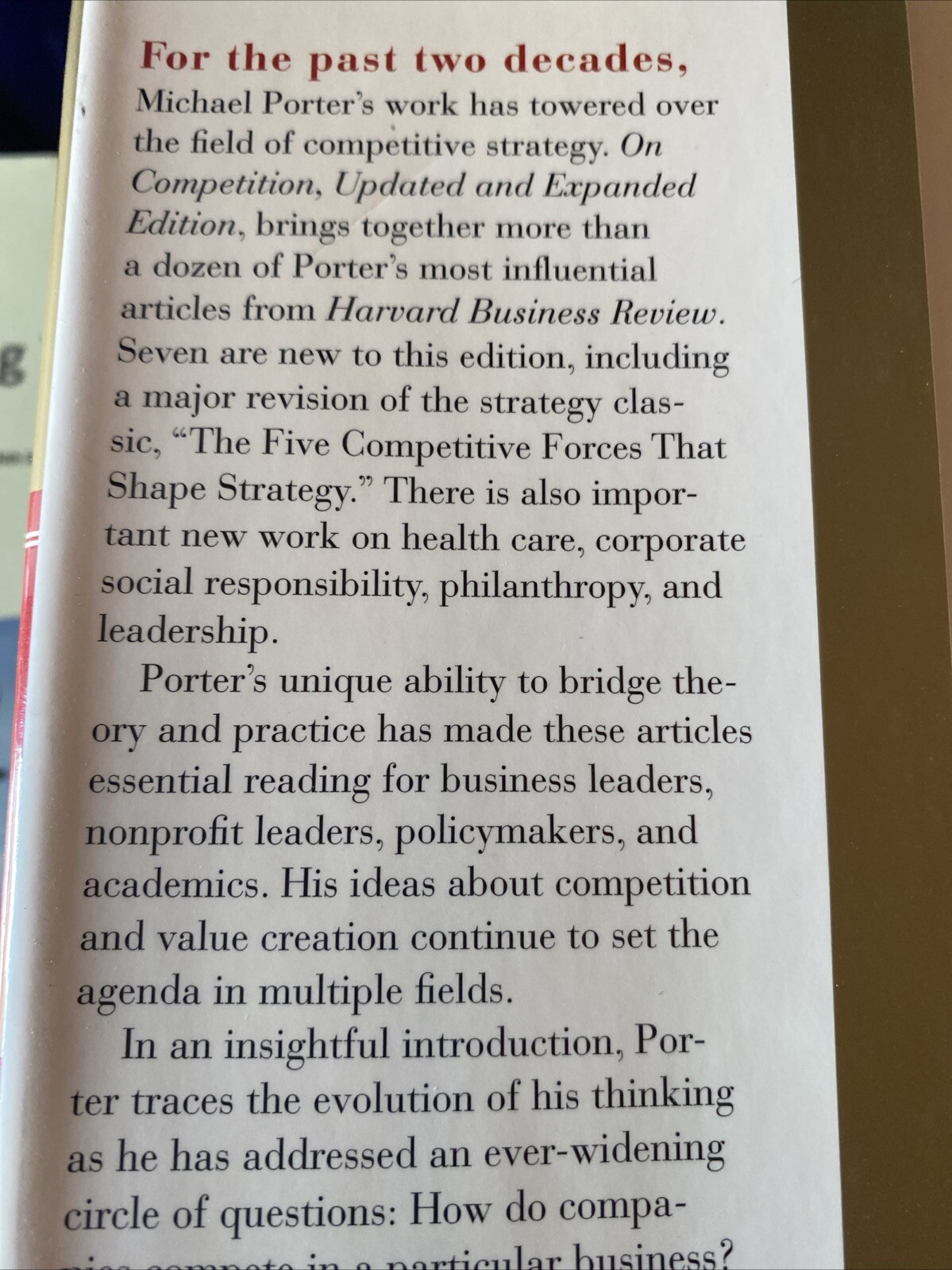 On Competition Hardcover Michael E. Porter