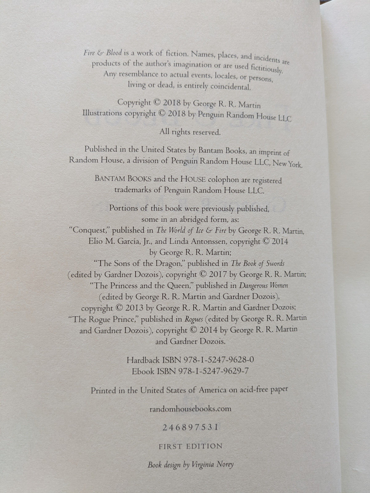 Fire & Blood | George R.R. Martin | 2018 1st Ed, 1st Print | HOUSE OF THE DRAGON