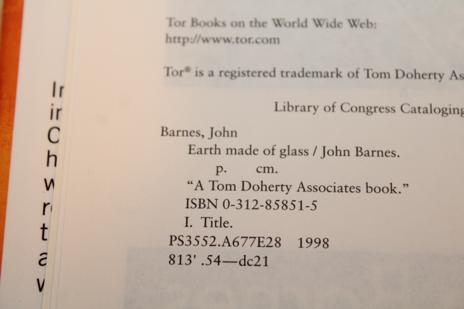 Earth Made of Glass by John Barne, 1st Edition, Hardcover, 1998