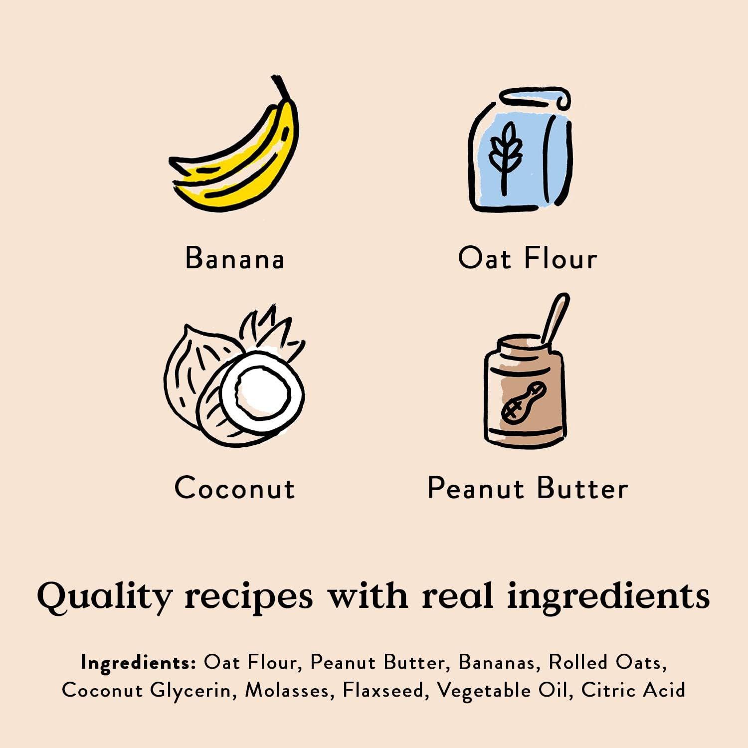 Bocce’s Bakery Oven Baked PB & Banana Recipe Treats for Dogs, Wheat-Free, 6oz