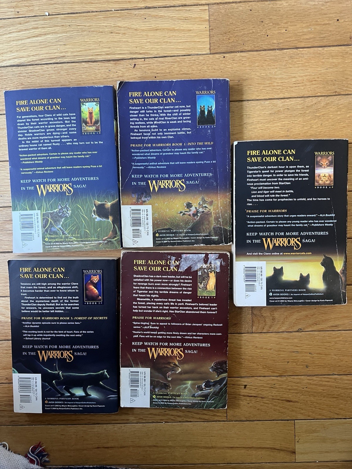 Lot of 5 Warriors books by Erin Hunter. Paperback. Fiction. #1.2,3,5,6