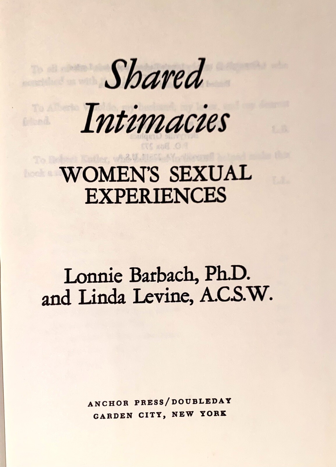 Shared Intimacies by Lonnie Barbach Linda Levine HCDJ Women’s Sexual Experiences