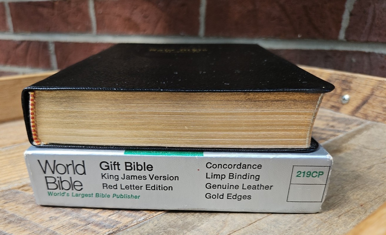 RARE Boxed KJV World Gift Bible Red Letter Black Genuine Leather World VG!