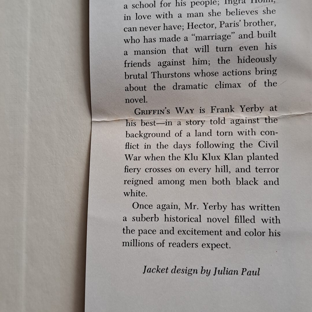 Griffins Way Frank Yerby HC DJ The Dial Press 220 Pages