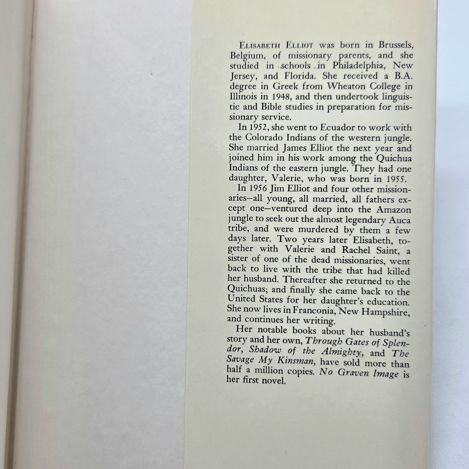 No Graven Image by Elisabeth Elliot 1966 First Edition HC DJ Ex-Library