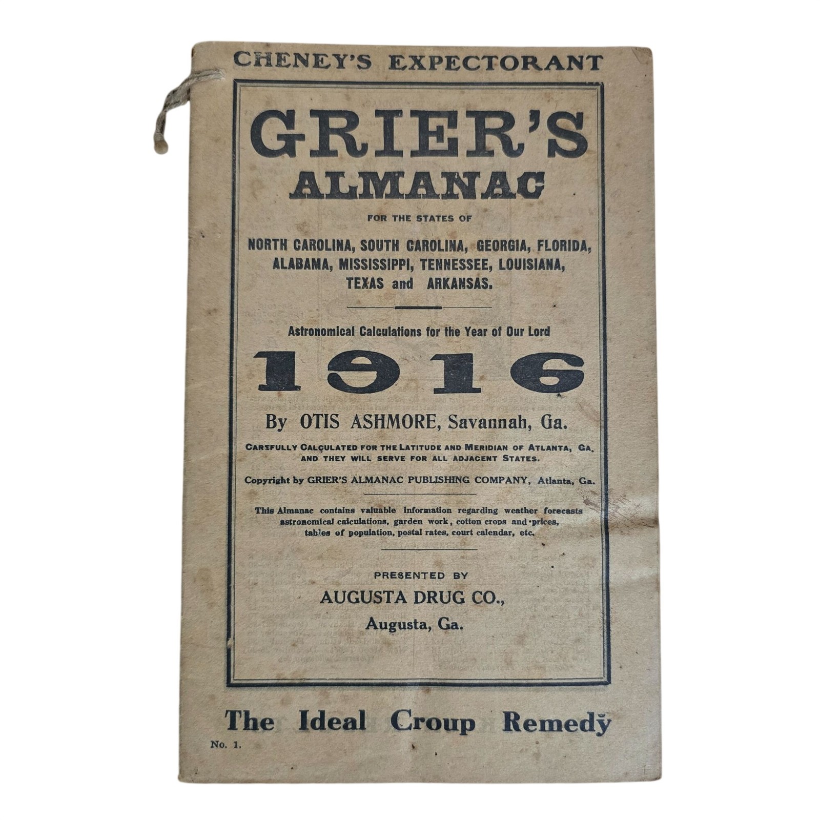 Vintage Grier’s Almanac Lot 1910-1918 WWI Era Southern Advertising Ephemera
