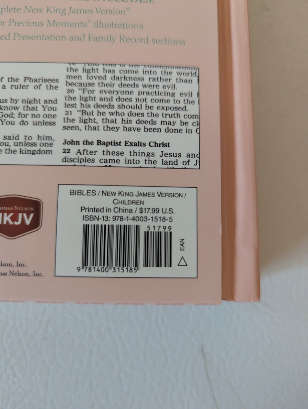 Precious Moments® Pink Small Hands Holy Bible NKJV Hardbound, Illustrated New