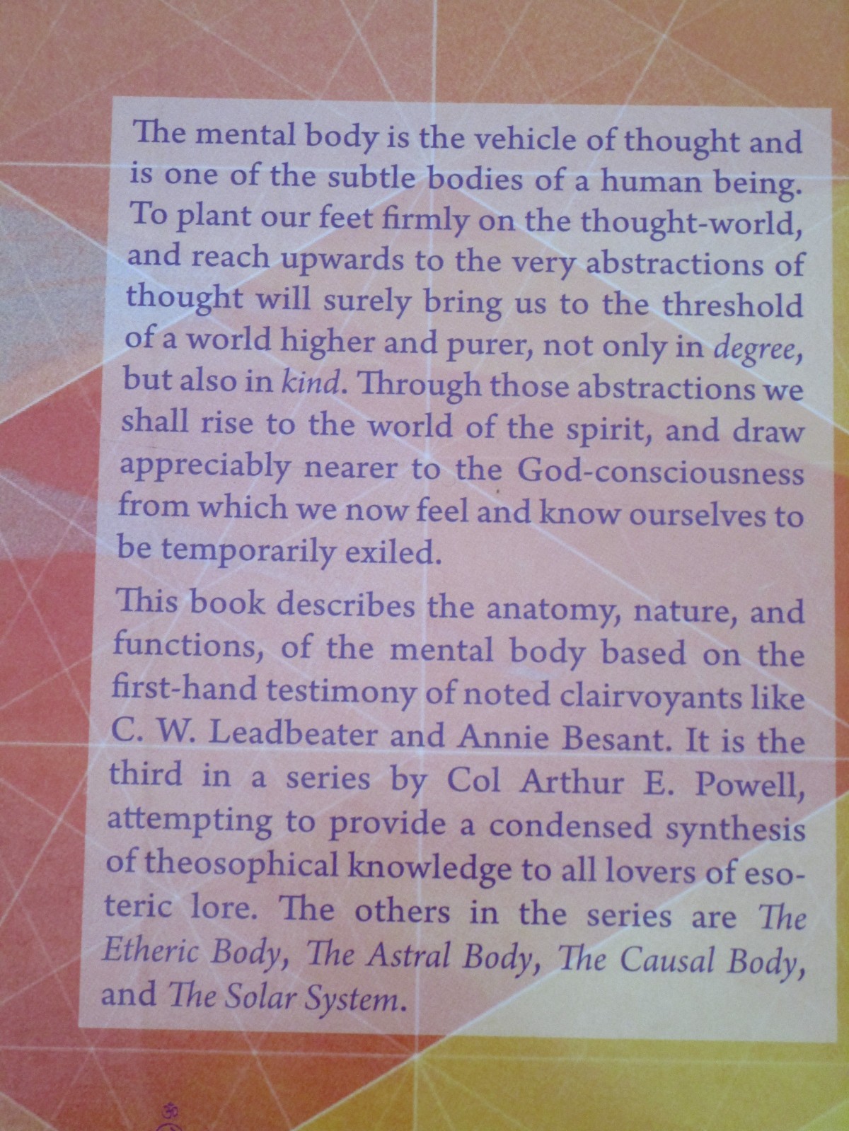 4 Books: The Mental Body, The Astral Body, The Etheric Double, and Thought Forms