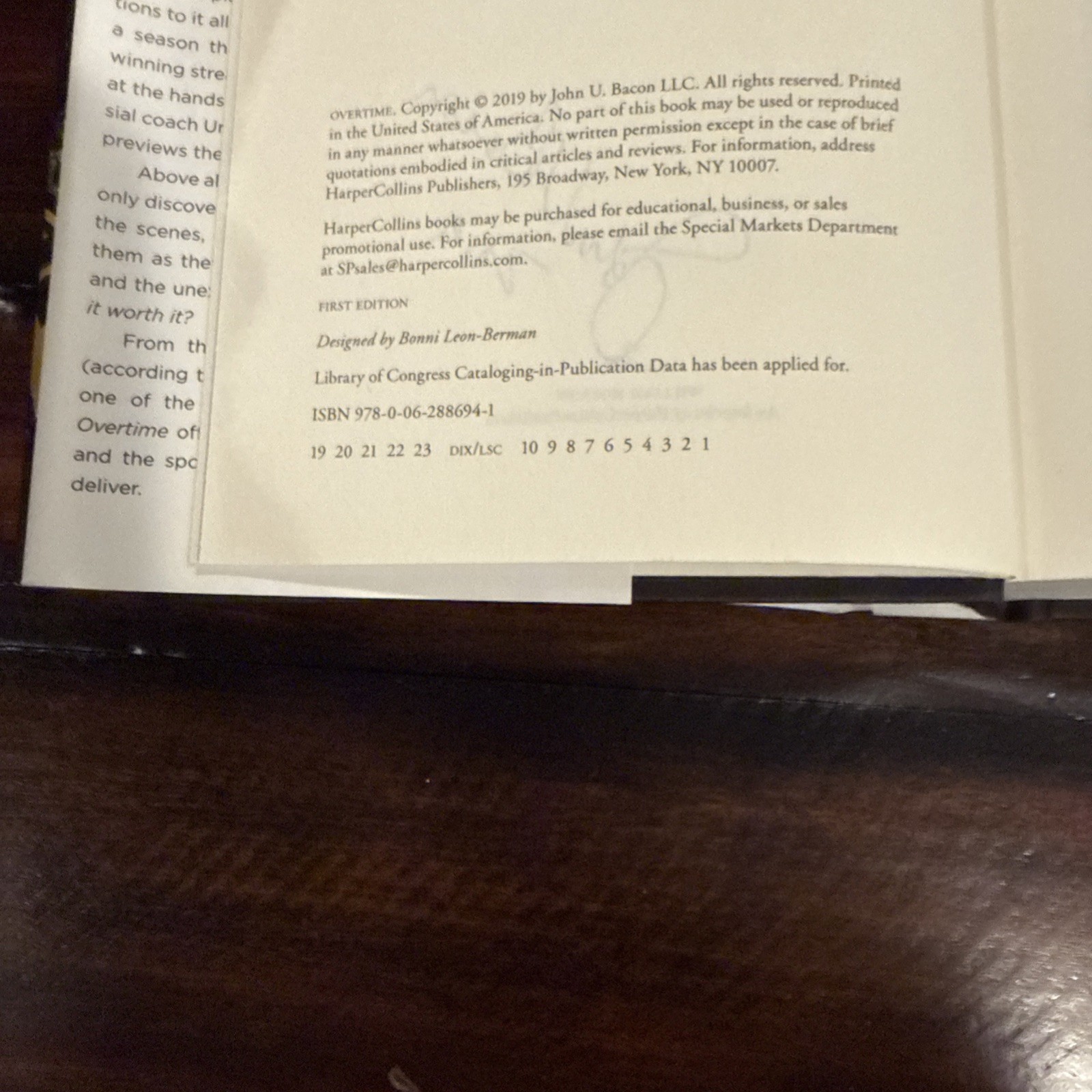 SIGNED Overtime: Jim Harbaugh and the Michigan Wolverines By John U. Bacon