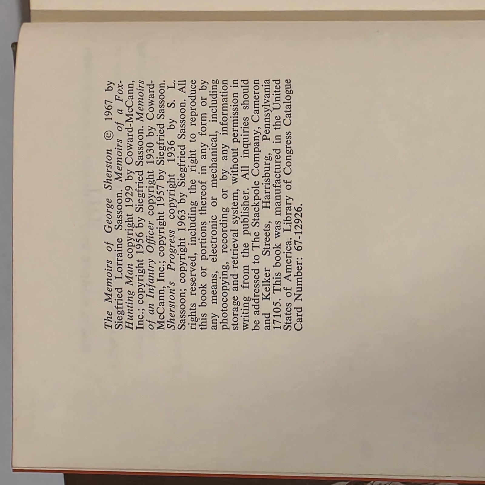 The Complete Memoirs of George Sherston Siegfried Sassoon 1967 War Memoir WW1