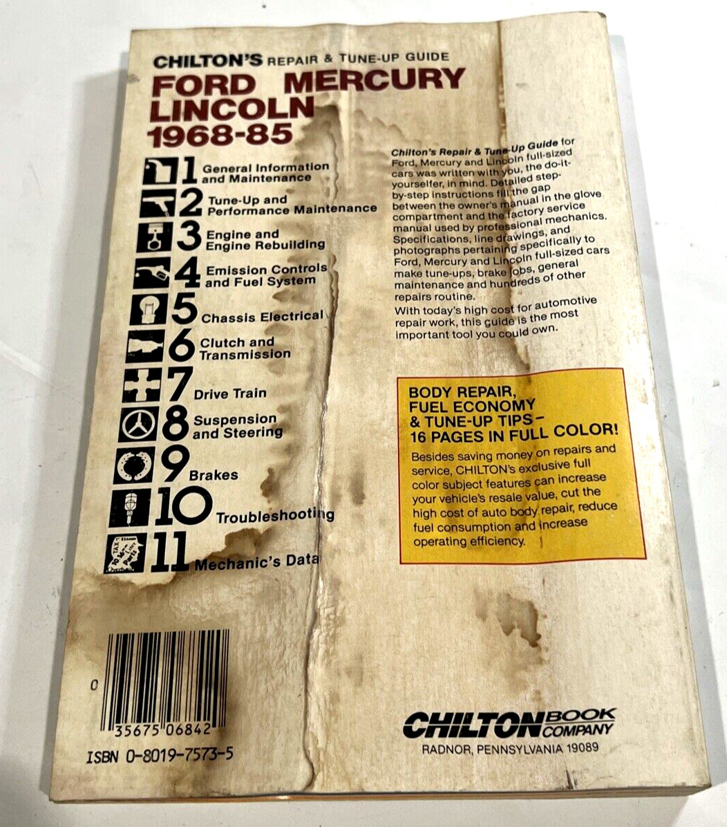 Chilton 6842 Ford Mercury Lincoln 1968-85 Repair Manual