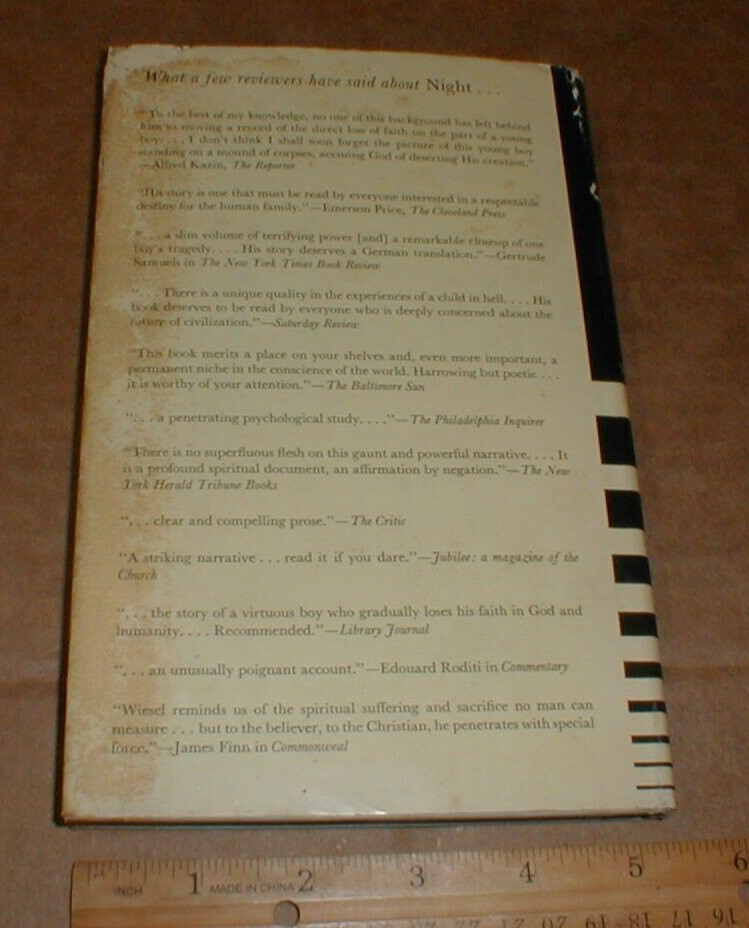 Night by Elie Wiesel Second American Printing 1961 Hill and Wang P. $3.00 intact