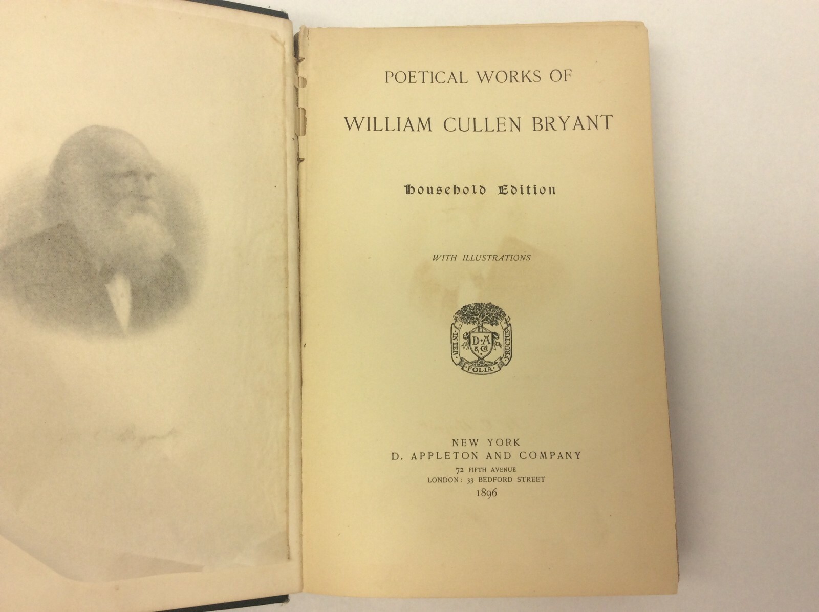 1896 Bryants Poems Household Edition Illustrated D Appleton & Co Hardcover Book
