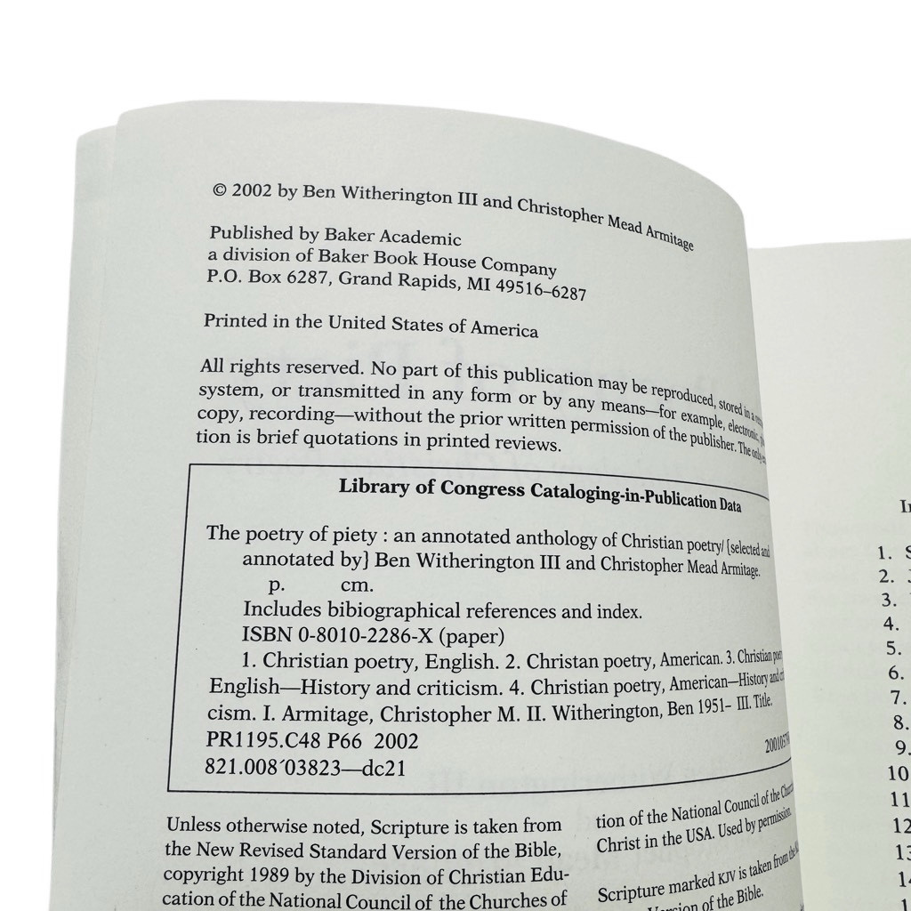 THE POETRY OF PIETY-By Ben Witherington III and Christopher Mead Armitage, 2002