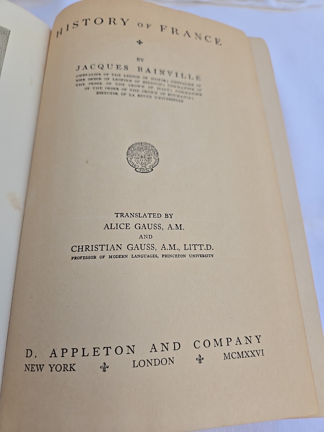 History Of France by Jacques Bainville 1926 Hardcover D. Appleton Publishers