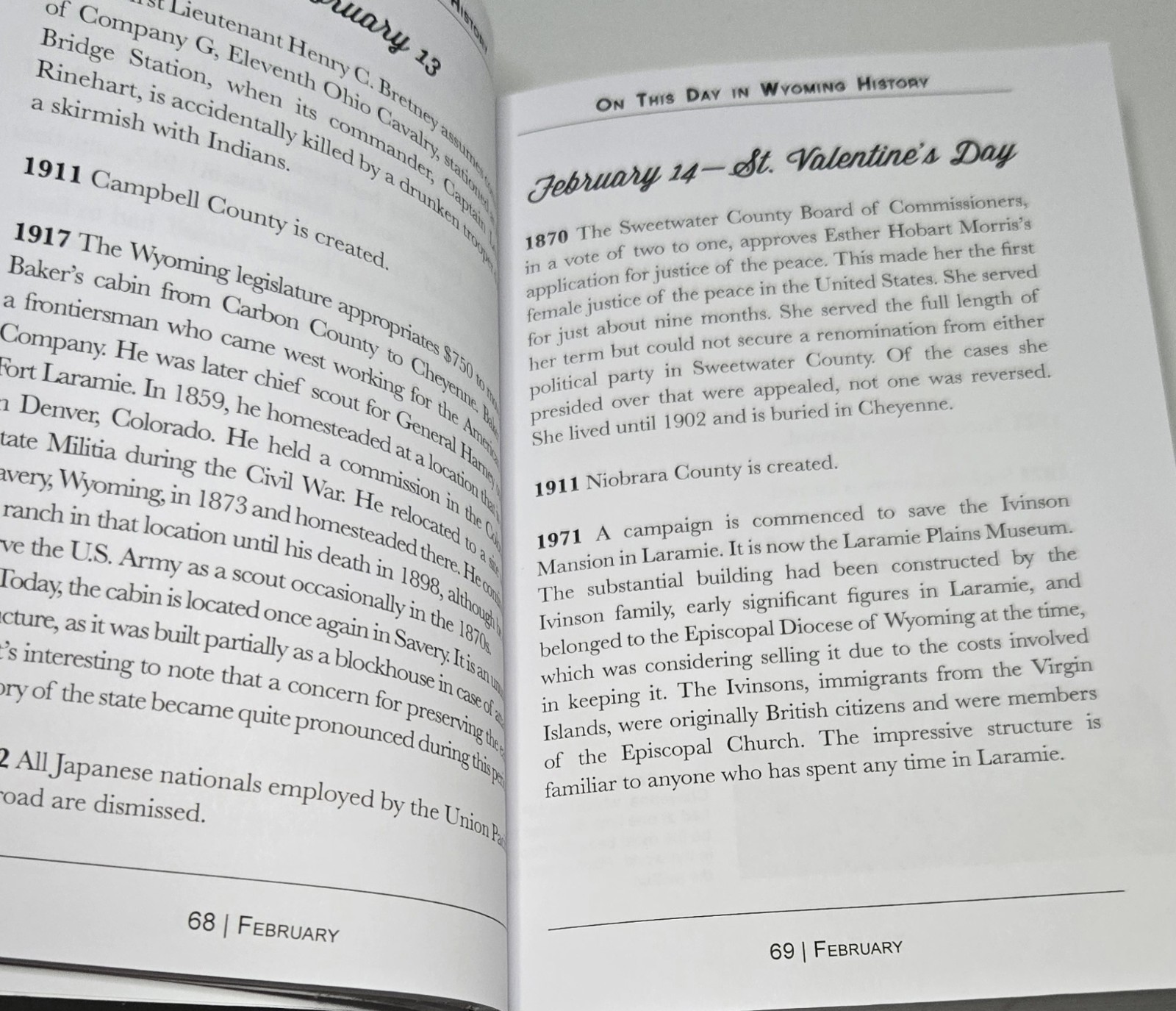 2014 On This Day in Wyoming History By: Patrick T. Holscher Paperback Book