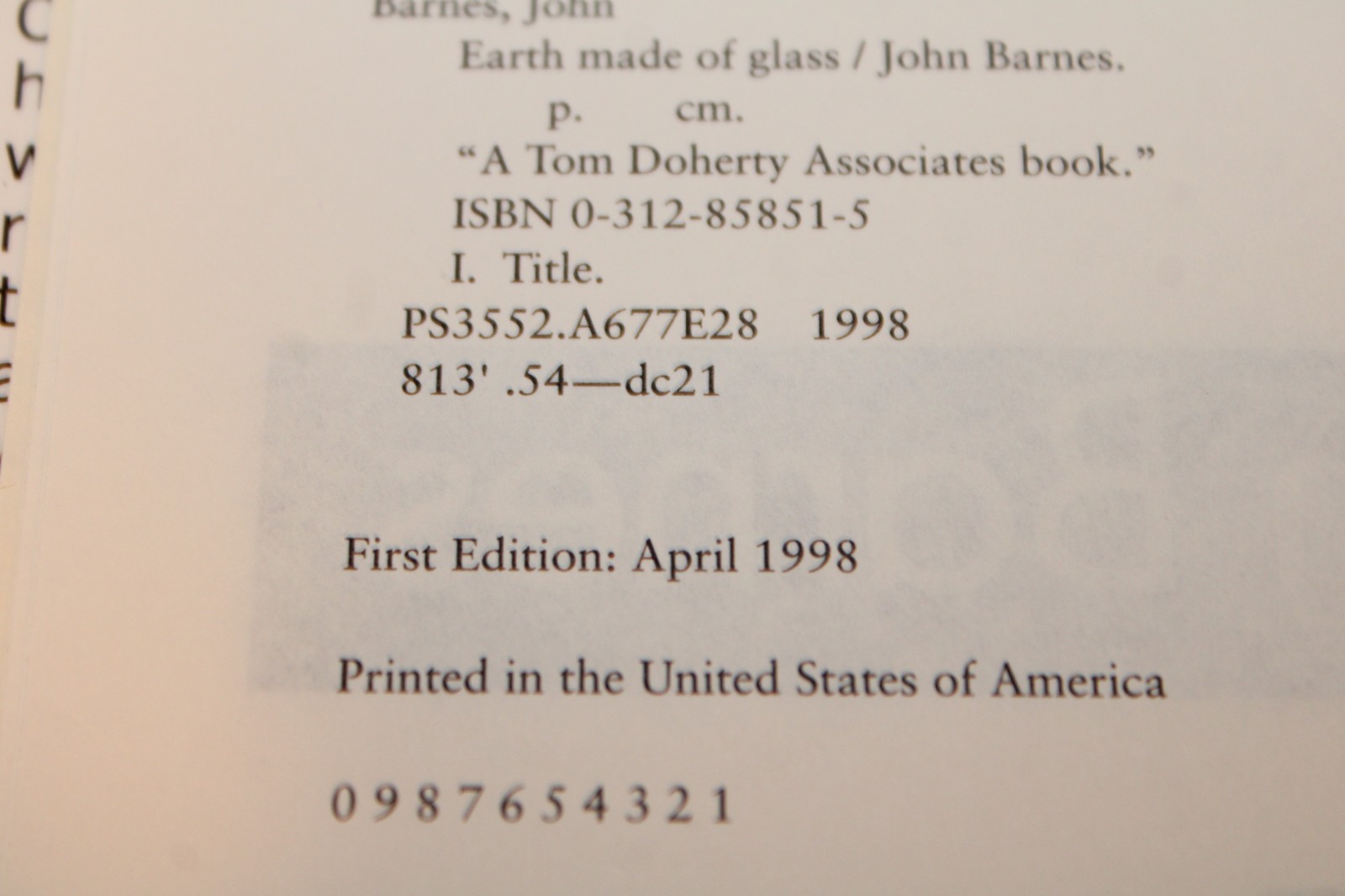 Earth Made of Glass by John Barne, 1st Edition, Hardcover, 1998