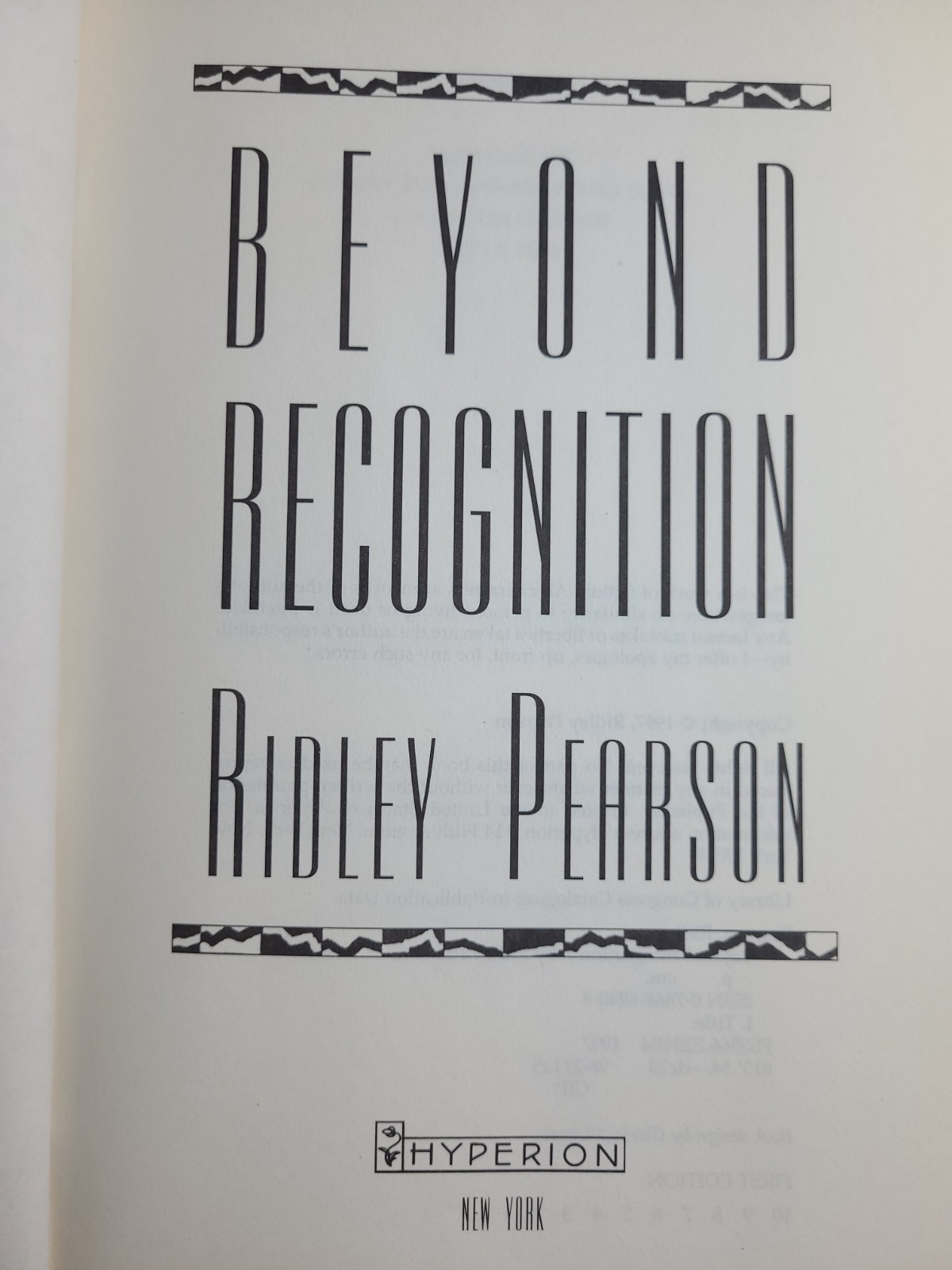 *SIGNED* Beyond Recognition by Ridley Pearson (1997, First Edition Hardcover)