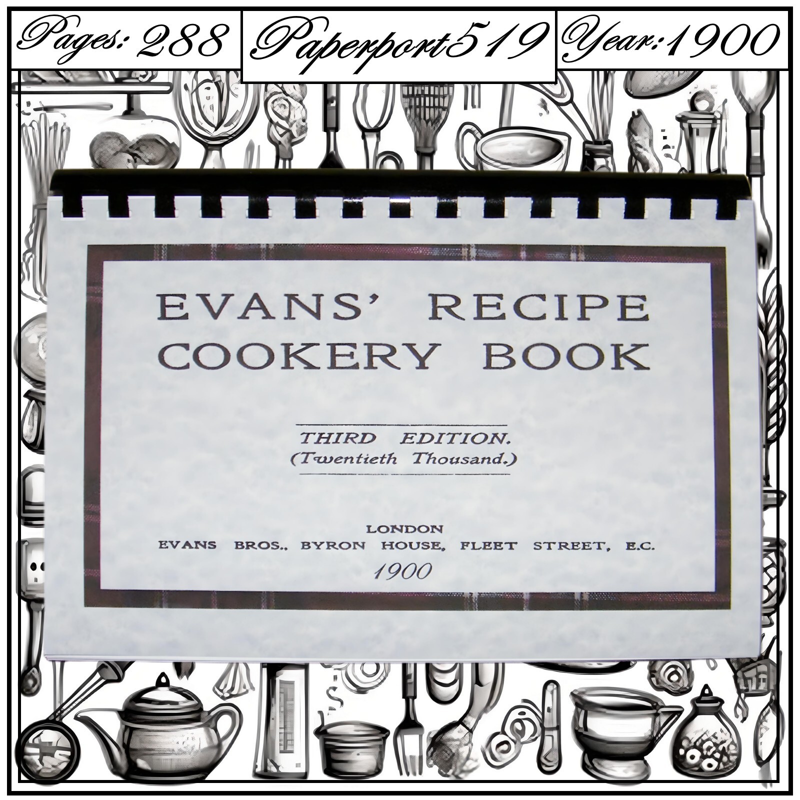1900 Evans‘ recipe cookery book Vintage Cook Book 288 Pages