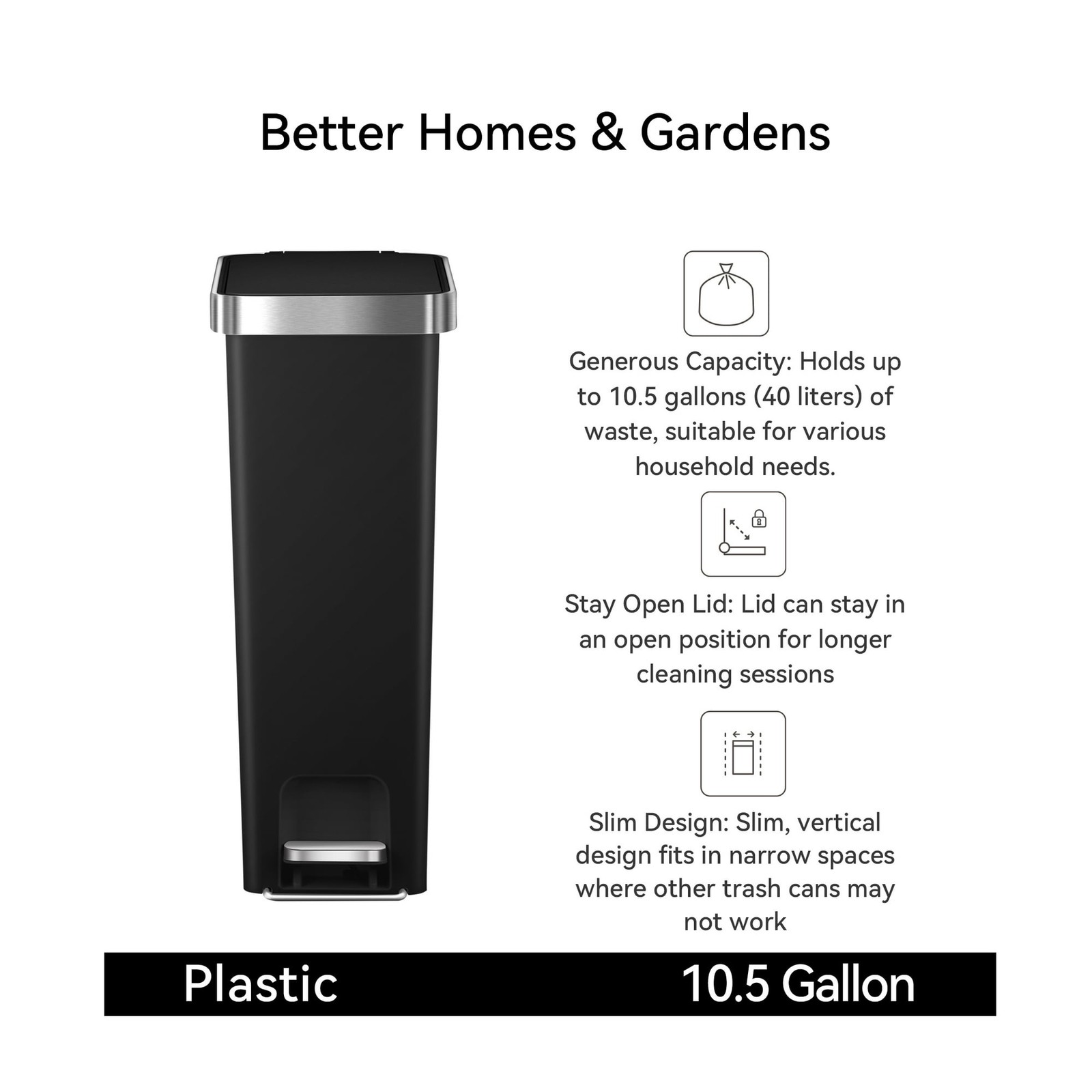 Slim Kitchen Trash Can,10.5Gallon Plastic Step Garbage Bin with Soft Close Lid