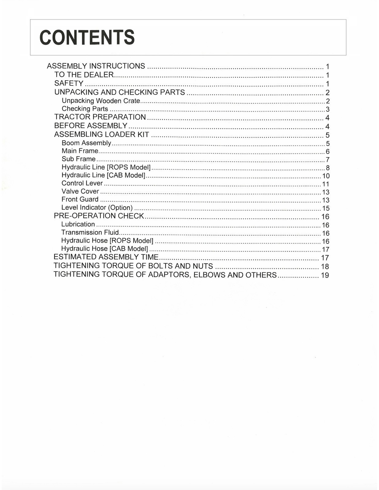 KUBOTA LA1065A Assembly Instructions Manual – ROBUST WIRE BOUND – TOUGH COVERING