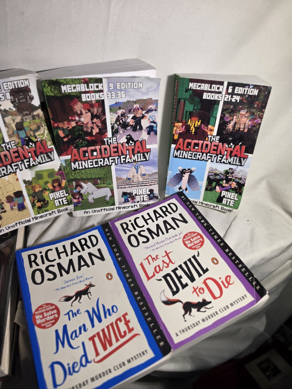4 Book Lot: Accidental Minecraft Family MegaBlock 2 & 6 + Richard Osman Thursday