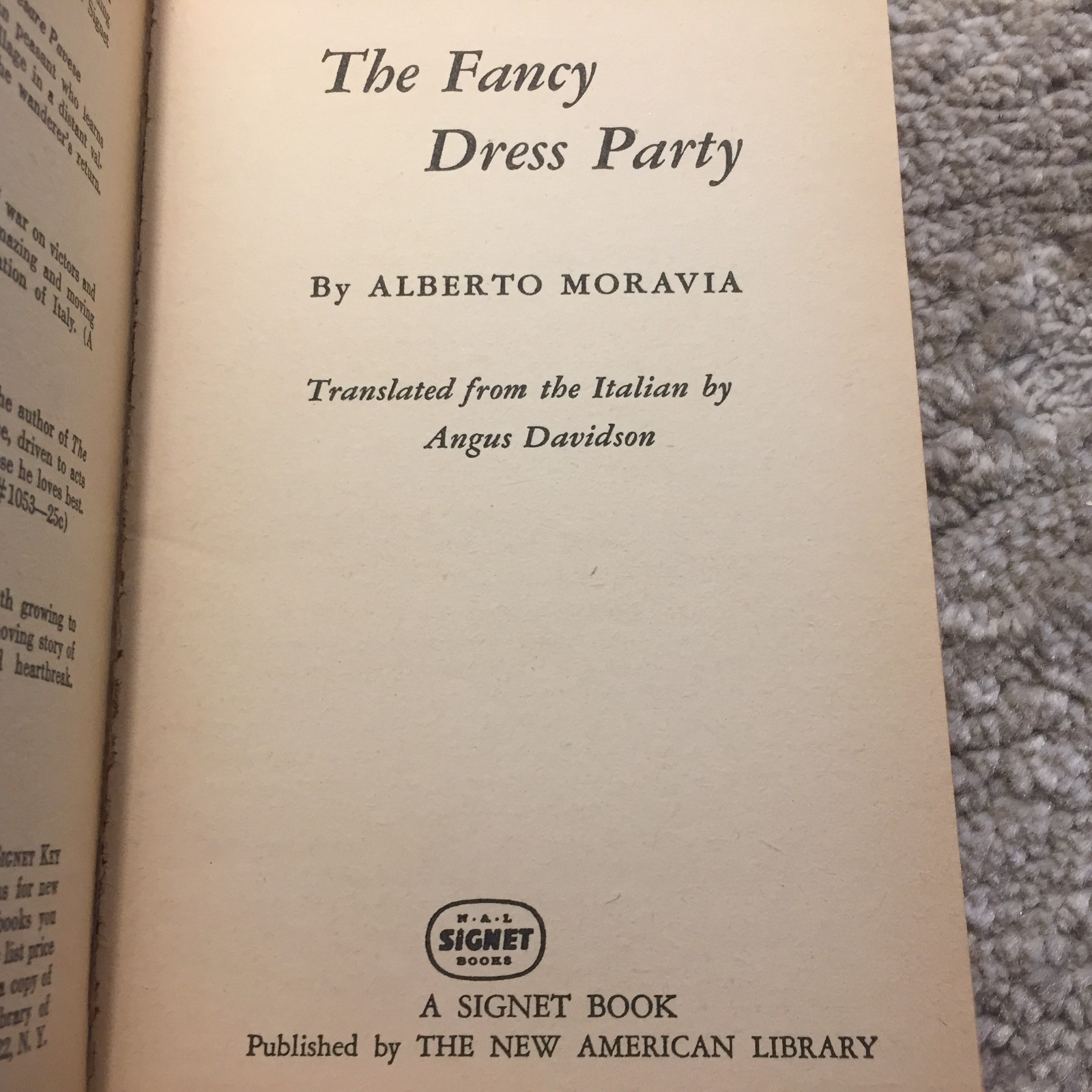 The Fancy Dress Party Alberto Moravia 1954 Signet Allegorical Political Satire