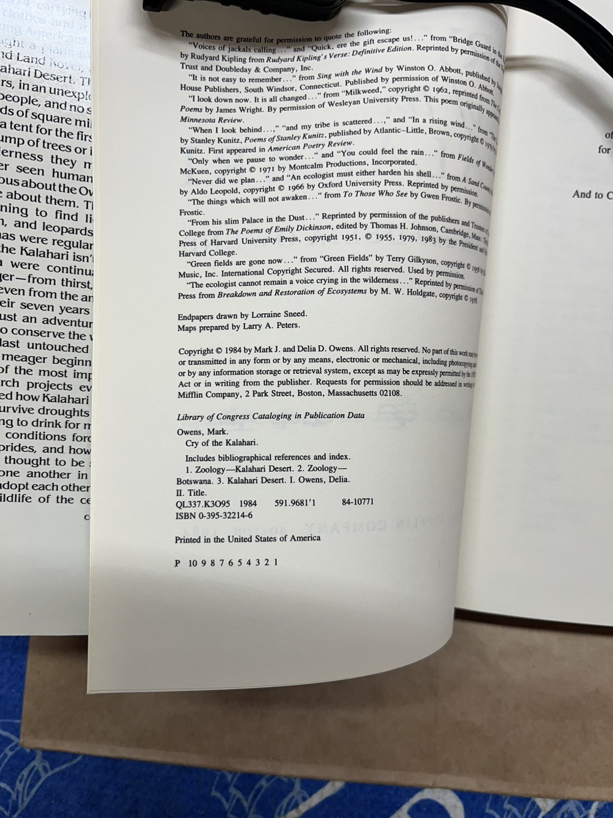 Cry Of The Kalahari By Mark & Delia Owen’s 1984 First Edition, First Printing